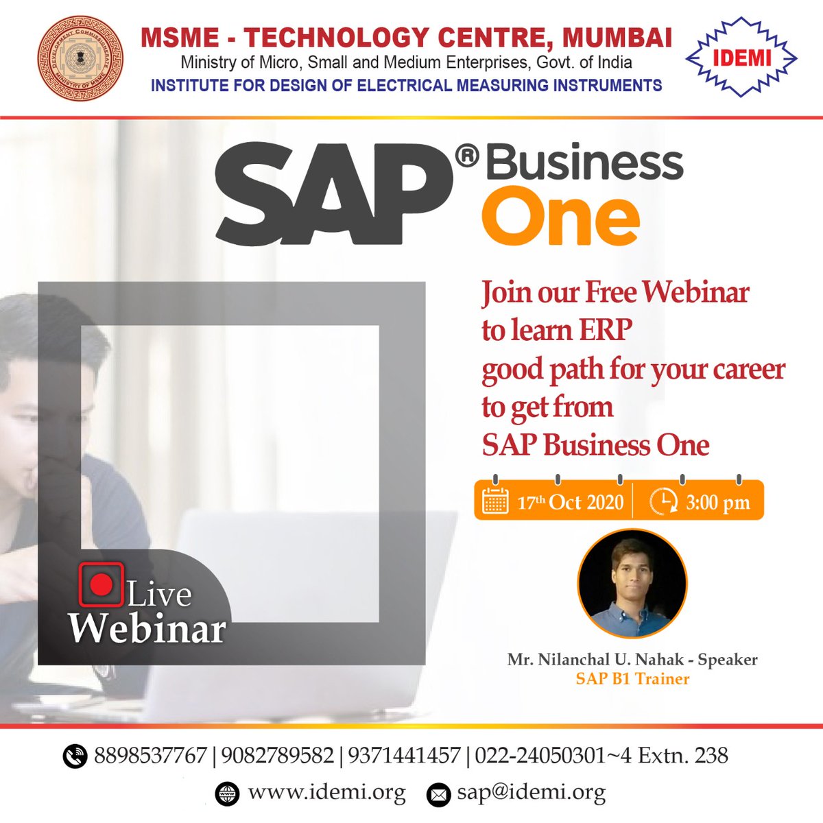 idemitc's tweet photo. SAP Business One Webinar on Saturday, 17 October, 2020 @ 3.00 PM

Platform of Webinar - Google Meet Link here- https://t.co/st4hQ6zahb

Get more information at https://t.co/aSVOiDgv3b

@minmsme @anil_marali @SAPBusinessOne @SAPIndia #BharatERP @sapidemi @idemitc https://t.co/QJ7WxbNbIb