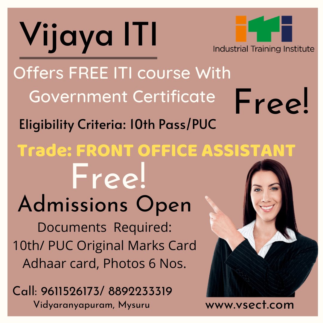 V_SECT's tweet photo. #vijayacomputer #itifreecourse #iti #trade #frontofficeassistant #iticourse #admissionopen #freecourse #industrialtraininginstitute https://t.co/VjpwtiIo2n