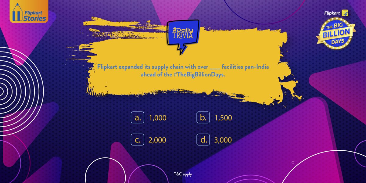 #DailyTrivia #TheBigBillionDays Q 2 of 4 This one’s all about <a href="/Flipkart/">Flipkart</a>'s supply chain. #ContestAlert