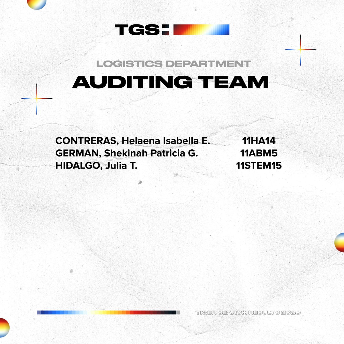 ustigershoot's tweet photo. We present the accepted applicants from the Logistics Department! ๐ค
#TGS911 https://t.co/zdfm3cnvGH