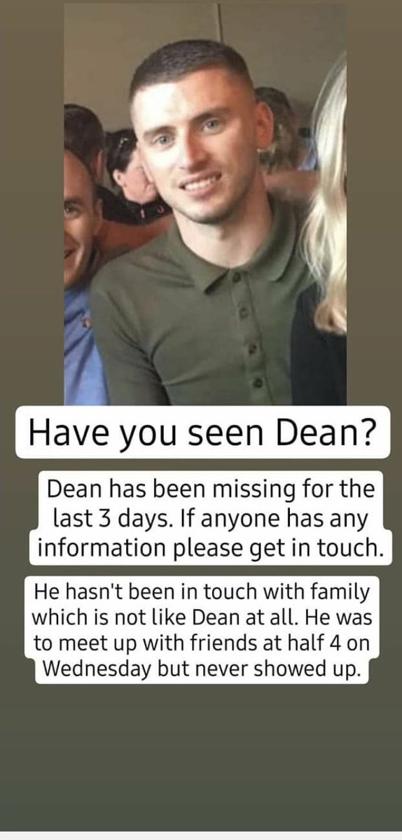 If anyone has seen Dean can you please get in touch. A childhood friend of mine from the Shankill area. He hasn’t been seen or heard from in days. Please retweet. 🙏🏽