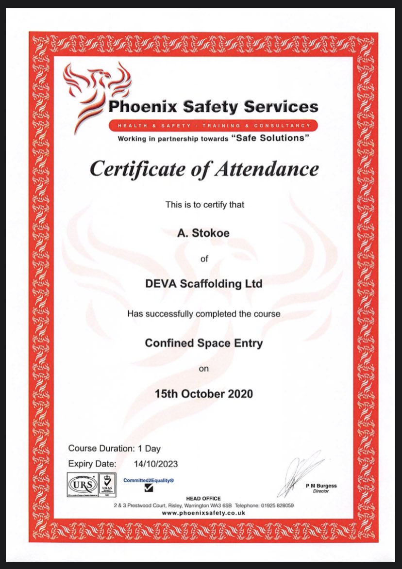 LtdDeva's tweet photo. This week we sent 3 of our lads on a 1 day confined space entry course with Phoenix Safety Services in Warrington.
Well done to all the lads involved for all passing!! We wouldn’t expect anything less 💪🏻
#DevaScaffolding #Chester #NorthWest #Scaffolding #Training #ConfinedSpace https://t.co/92zfBLW9w3