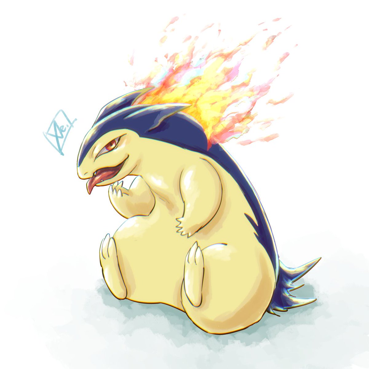 pokemon (creature) no humans solo fire sitting tongue open mouth  illustration images