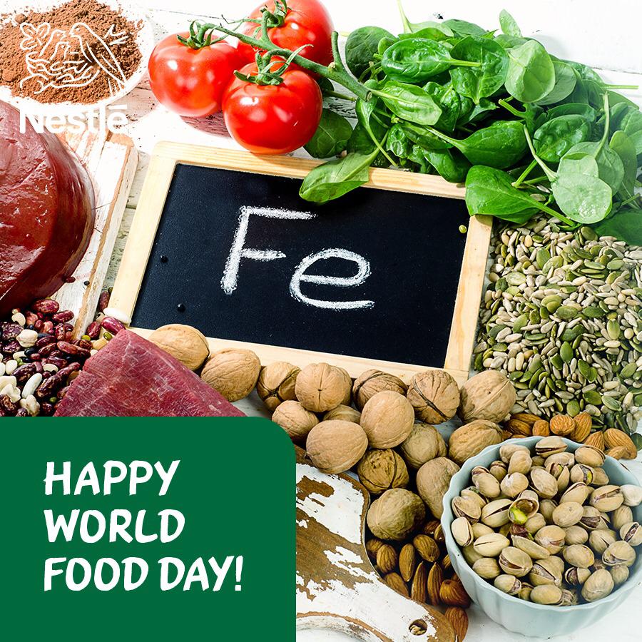 NestleCWAR_FR's tweet photo. Qui mange bien vit bien. En cette Journée Mondiale de l'Alimentation, nous vous rappelons de surtout bien vous nourrir. Mangez des aliments riches en fer pour rester fort et en bonne santé. Grandissons, mangeons et soutenons-nous tous ensemble. #WorldFoodDay #LiveStrongWithIron https://t.co/bu5PRi8Ze6