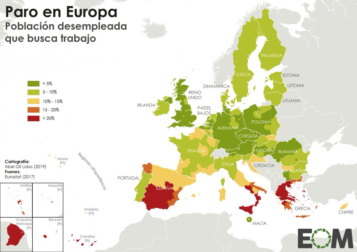 elOrdenMundial's tweet photo. 🇪🇸Este mapa sobre la población española que se encuentra en riesgo de pobreza y/o exclusión social de @Statista_ES se complementa muy bien con estos tres mapas que hicimos en EOM. Muy útil para entender el desafío al que se enfrenta el país del sur de Europa. https://t.co/wVcCp8NJde
