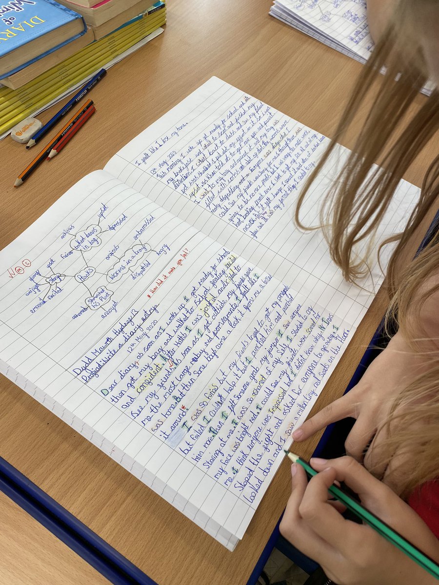 CoedEvaYear5's tweet photo. Year 5 evaluating their diary entries #LiteracyMatters https://t.co/OkX81VrlUz