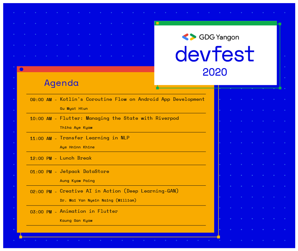 GDGYangon's tweet photo. We’ll soon be kicking off #DevFest Yangon 2020. This is our fifth annual developer festival bringing together speakers, developers and engineers. Join entirely virtual conference - https://t.co/cEEfGwQcv5 https://t.co/7HWjjyybA0