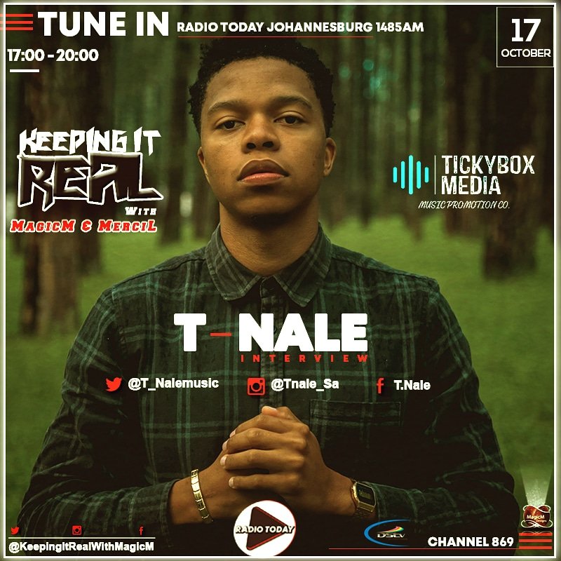 KeepingWith's tweet image. Tomorrow 17th Oct, TUNE IN as @T_NaleMusic joins us in studio to tells us more about his new single 'Walk Over Me', music career &amp;amp; more😜🤓 on #KeepingItRealWithMagicM DSTV Channel 869!
5-8pm 📻
@TickyboxMedia

#RadioTodayJohannesburg
#TNale
#TickyboxMedia