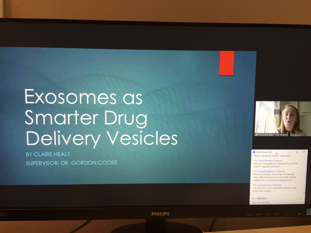 DawnHow78699655's tweet photo. Claire Healy @TUDublin telling us about use of Exosomes in cancer treatment #SURE20 @GMITOfficial 
#SURE20 Stream 1  @ait_research @AthloneIT @itcarlow @WeAreTUDublin @waterfordit @itsligo Well done Claire very informative presentation https://t.co/UwWALZP9Lq