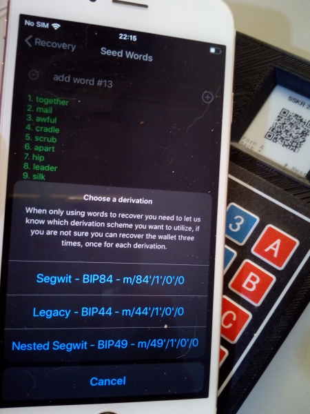 gorazdko's tweet photo. @GordianWallet @BlockchainComns Shamir Secret Key Recovery (SSKR): 3 shards split using #LetheKit & restored by @GordianWallet into a standard BIP39 mnemonic. In contrast to SLIP39 shards, SSKR shards can be converted in or from a BIP39 mnemonic words. Restoring either leads to the same HD wallet. https://t.co/axYrSLZ16s