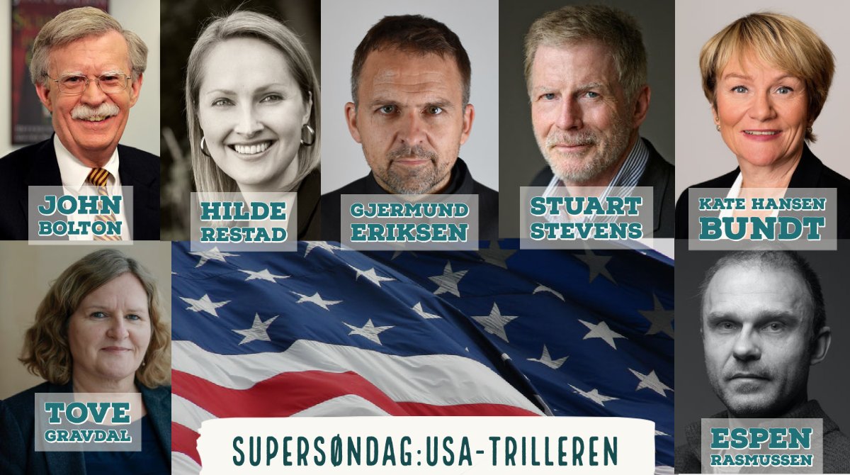Klart for supersøndag kl 13.00 – her er line-up’en.

<a href="/AmbJohnBolton/">John Bolton</a>
<a href="/stuartpstevens/">Stuart Stevens</a>
<a href="/hilderestad/">Hilde Eliassen Restad</a>
Gjermund Stenberg Eriksen
<a href="/rasermus/">Espen Rasmussen</a> 
<a href="/ToGravdal/">Tove Gravdal</a> 
Kate Hansen Bundt
<a href="/royconradi/">Roy Conradi Andersen</a>

Mer info og billetter her: litthusfred.no/event/spesials…

Du kan også kjøpe strømmebillett!

#usavalg