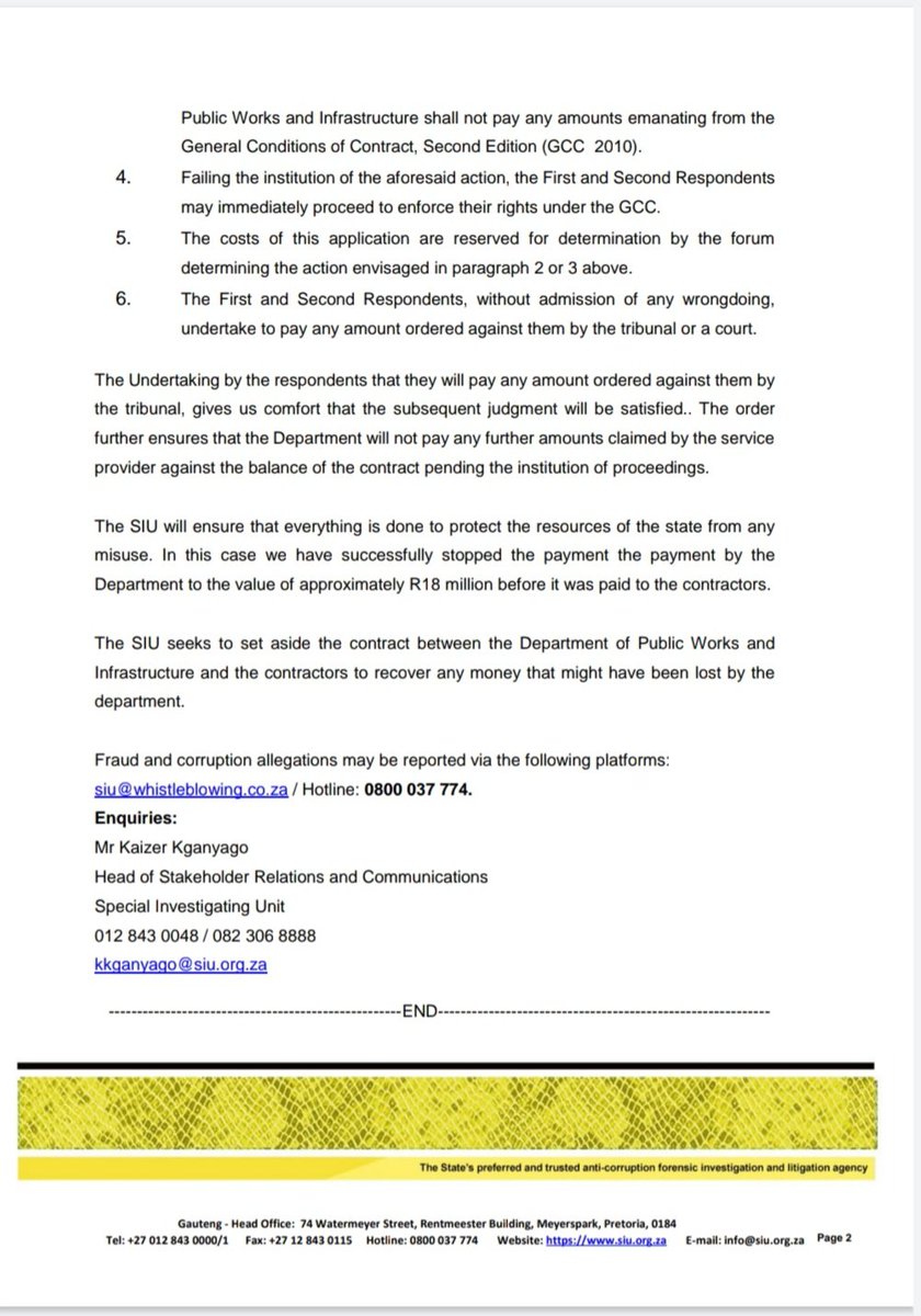 RSASIU's tweet photo. MEDIA STATEMENT: Beitbridge Border Fence Matter
#SIU
#SIUProgress
#FightingCorruptionIsOurBusiness https://t.co/ATMWEhIHgP