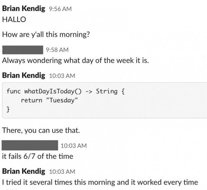 Helping my teammates remember what day of the week it is reddit.com/r/programmerhu…