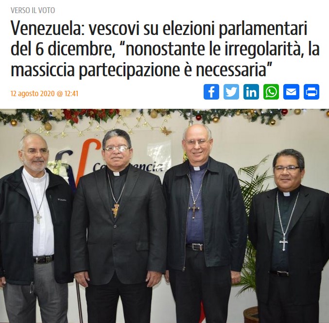 Dopo l’inaccettabile dichiarazione #12agosto #ConferenciaEpiscopal🇻🇪:NONOSTANTE LE IRREGOLARITÀ, LA MASSICCIA PARTECIPAZIONE (al voto) È NECESSARIA
#OGGI riportiamo con sollievo #15ottobre:
“ELEZIONI PARLAMENTARI IMMORALI...GOVERNO VUOLE MANTENERE POTERE A TUTTI COSTI” #vescovi https://t.co/mJrlgcBsPa