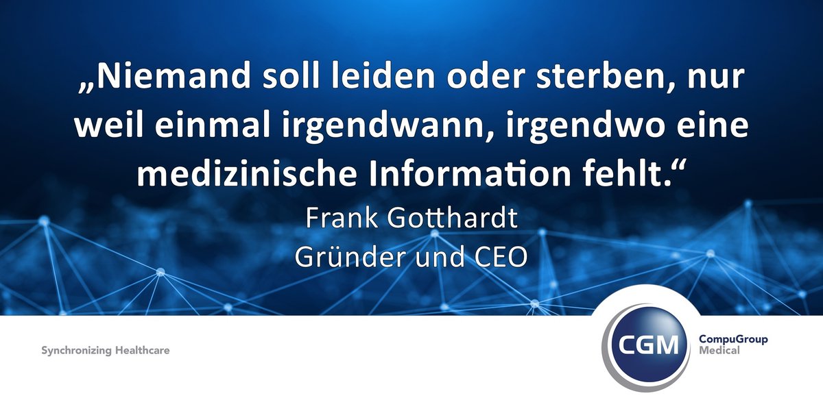 Die Vision unseres Gründers und CEO Frank Gotthardt - sie verbindet uns alle bei der CGM. Möchten auch Sie Teil dieses starken und internationalen Teams werden? Jetzt informieren und bewerben: cgm.com/corp/karriere/…
#Karriere #eHealth #Job #Jobs #Bewerbung