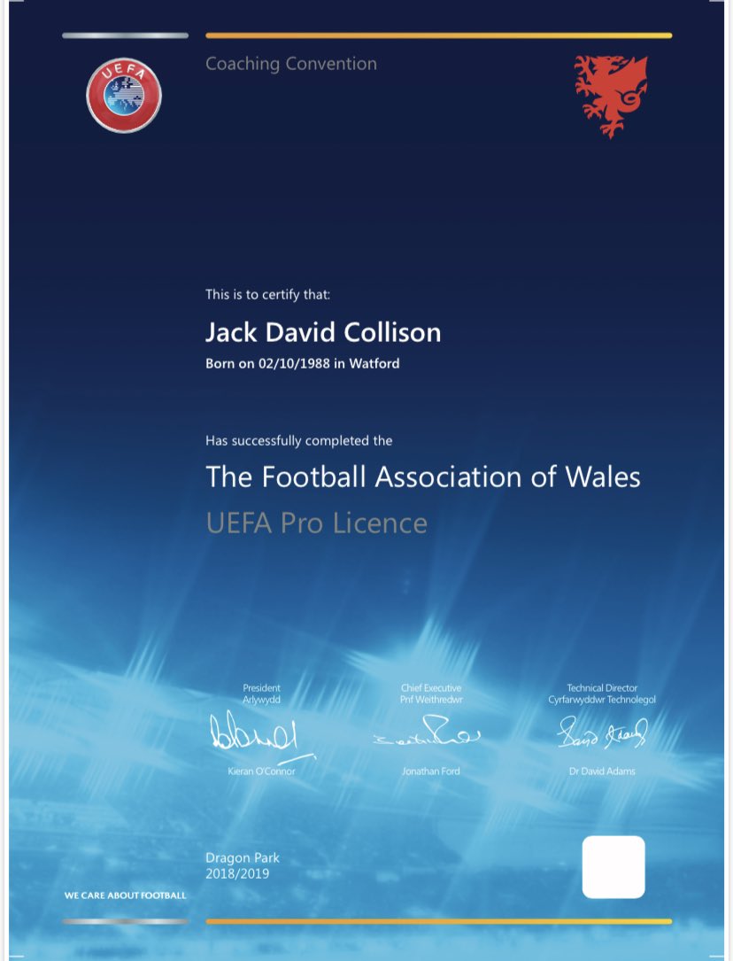 jackcollison's tweet photo. So pleased to finally receive this... 

Massive thank you to everyone @FAWTrust The course &amp; support was different level

It’s been quite some journey, alongside an Incredible group of people 

Another milestone ticked off on this journey - Enjoy the Process 

💙⚽️ https://t.co/1PEUcFhJnf