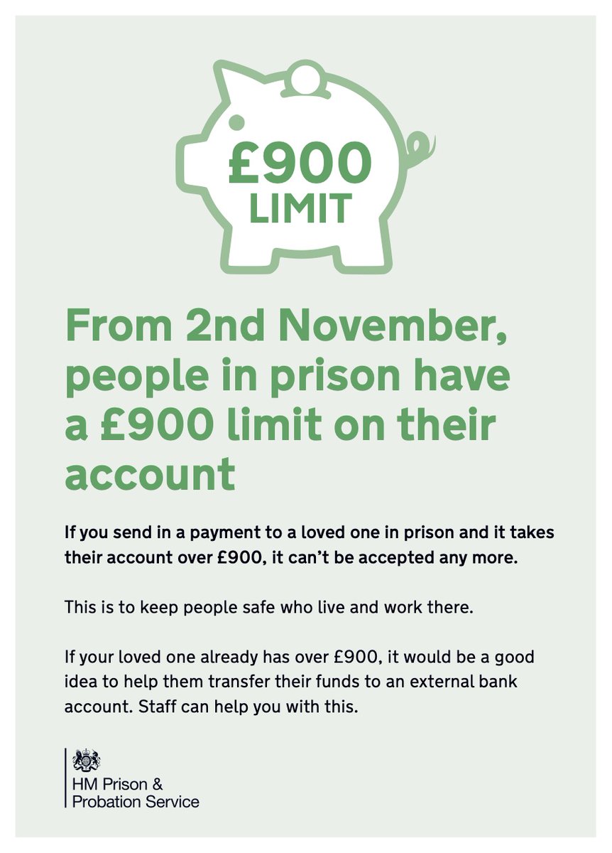 HelpWithVisits's tweet image. Money to Prisoners is changing on November 2nd. Please share with anyone who may be affected.
