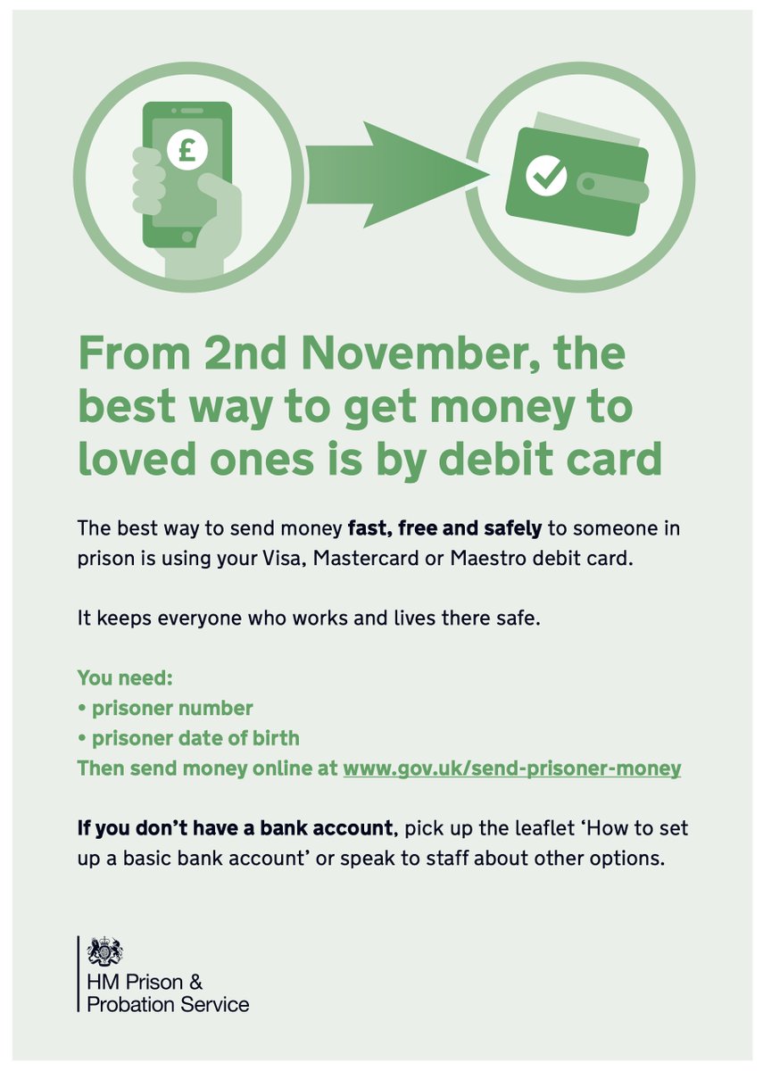 HelpWithVisits's tweet image. Money to Prisoners is changing on November 2nd. Please share with anyone who may be affected.