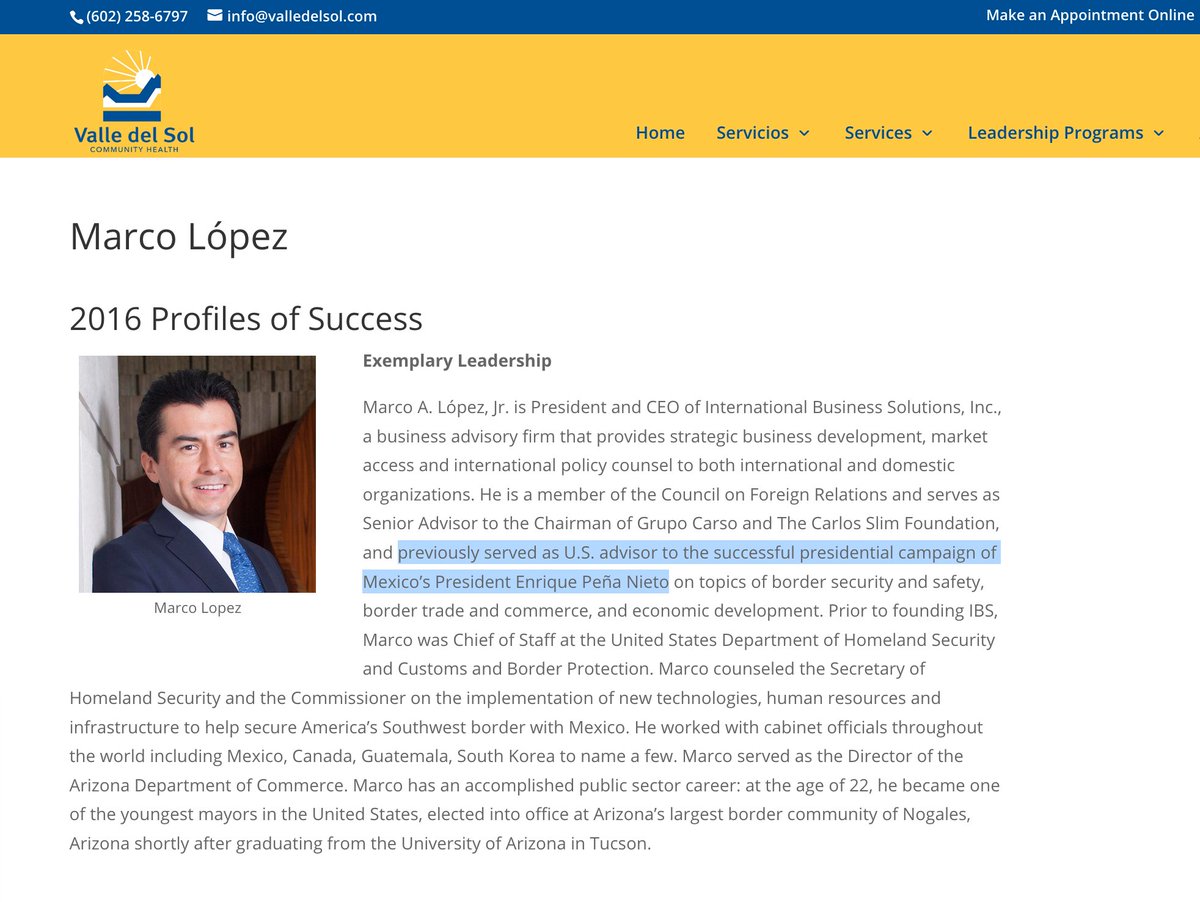 4/6  #ArizonaMafia member Marco A. Lopez Jr., in addition to serving as Peña Nieto's advisor in the United States, also has ties to the McCain foundation.