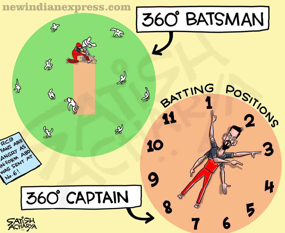 Satish Acharya (@satishacharya) on Twitter photo 2020-10-16 11:45:35 AB de Villiers sent to bat at no. 6! #abdevilliers @NewIndianXpress cartoon. AB de Villiers sent to bat at no. 6! #abdevilliers @NewIndianXpress cartoon.