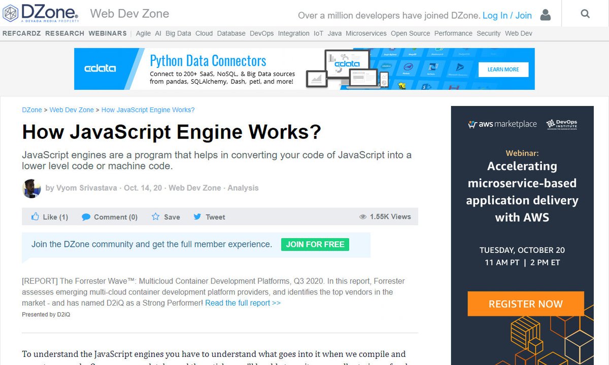codecidedotnet's tweet image. How JavaScript Engine Works?
#javascriptengine #machinecode #javascriptengines #compilation #javascript #remotework
via @DZone
☛ amp.gs/LMZT