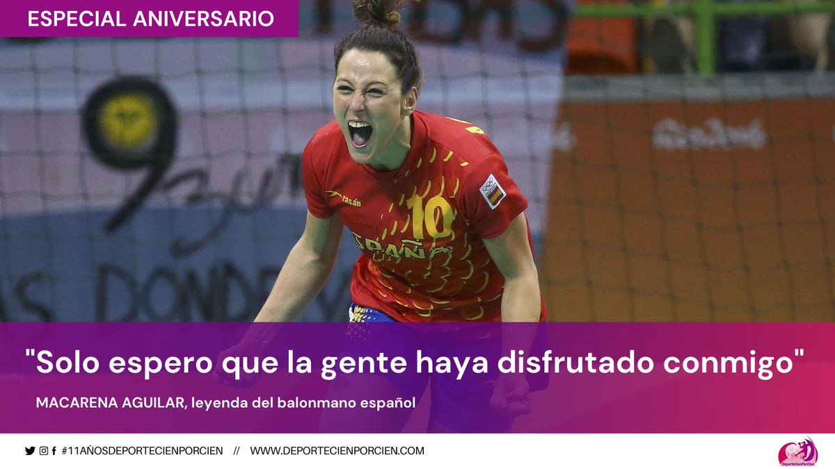 #11AñosDeporteCienPorCien Protagonista 5⃣ 🤾‍♀️ @Makaguilar10 Leyenda 🇪🇸 ▪️ 'No podía más, mi cabeza dijo hasta aquí' ▪️ 'Nunca hubiera vuelto a las #Guerreras' ▪️ 'La medalla de Londres es la más especial' 🖇️ deportecienporcien.com/macarena-aguil…