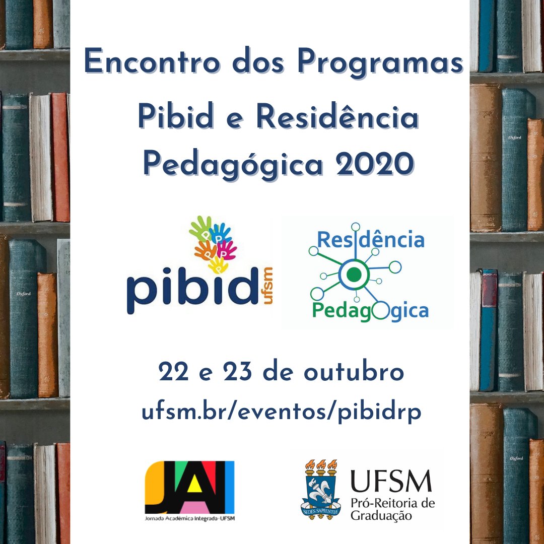 progradUFSM's tweet photo. #UFSM: Encontro dos Programas Pibid e Residência Pedagógica na 35ª #jaiUFSM ocorre nos dias 22 e 23/10 Acesse https://t.co/YlTIMjEZFN📌
Palestra de abertura estará a cargo do Prof. Nilson Cardoso (UECE), presidente do Fórum Nacional de Coordenadores Institucionais do Pibid e RP https://t.co/j8niHM7VjG