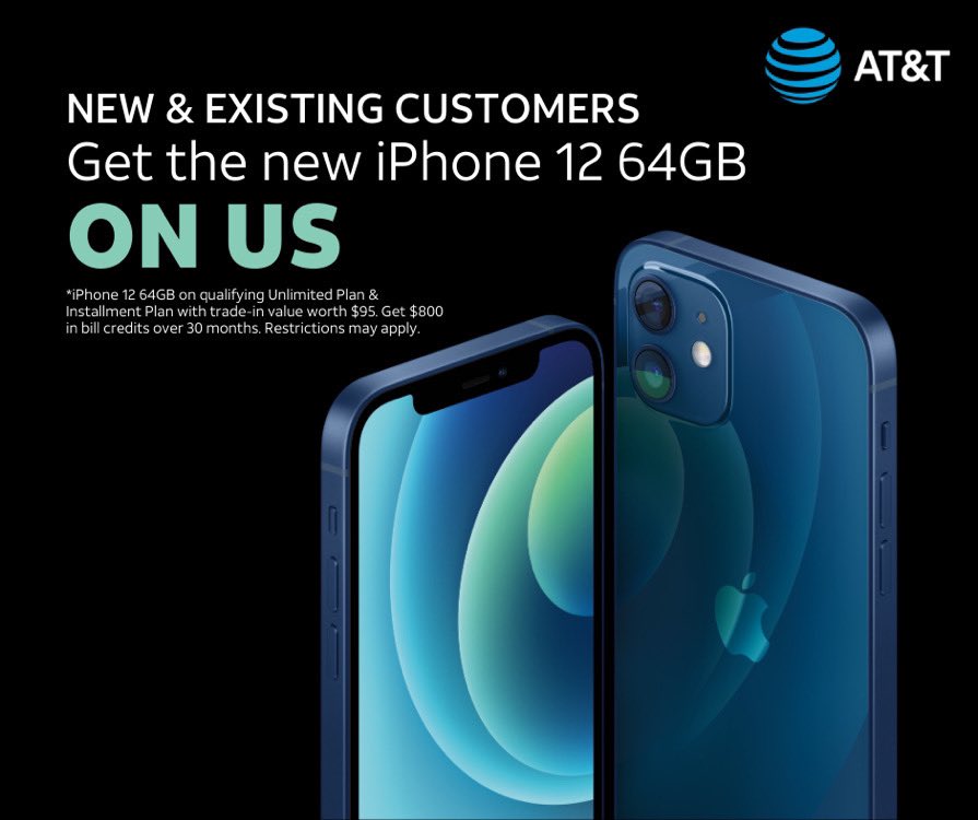 Pre-orders for the iPhone12 + iPhone 12 Pro begin today—Get the NEW iPhone 12 64GB ON US for a limited time only! Schedule your private appointment now to be one of the first people to score the hottest #Apple devices! BOOK NOW: bit.ly/ATTVIP #ATTVIP #ATT #Apple #Offers