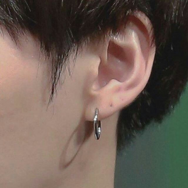 His earings , ears.