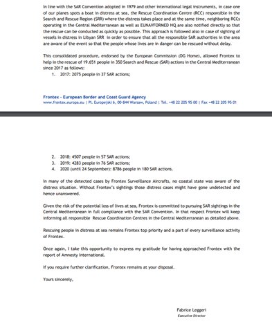 Great that  @Frontex publicly responded to our reports about their cooperation with Libya. However, unfortunately the letter we received doesn't really address our key concerns. Thread 1/ https://frontex.europa.eu/media-centre/news-release/frontex-responds-to-amnesty-international-organisation-s-report-1Ond3h