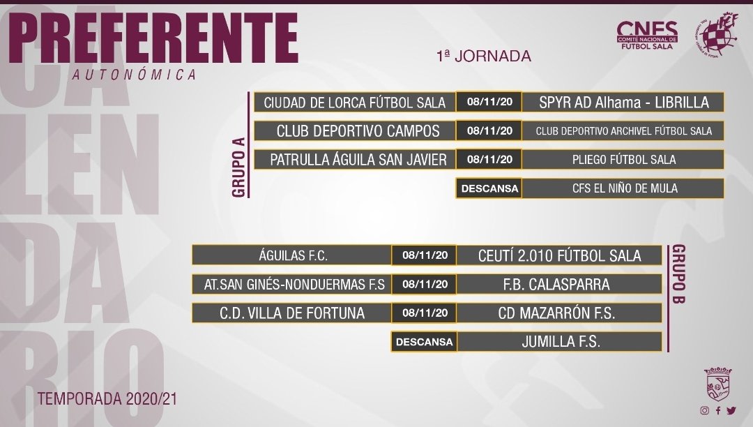 Cope Lorca - Águilas (@cope_lorca_) on Twitter photo Fútbol Sala.
El <a href="/LorcaFs/">CIUDAD DE LORCA FS</a> arrancará la liga de Preferente ante Alhama-Librilla en el Pabellón de San José el 8 de noviembre. Fútbol Sala.
El <a href="/LorcaFs/">CIUDAD DE LORCA FS</a> arrancará la liga de Preferente ante Alhama-Librilla en el Pabellón de San José el 8 de noviembre.