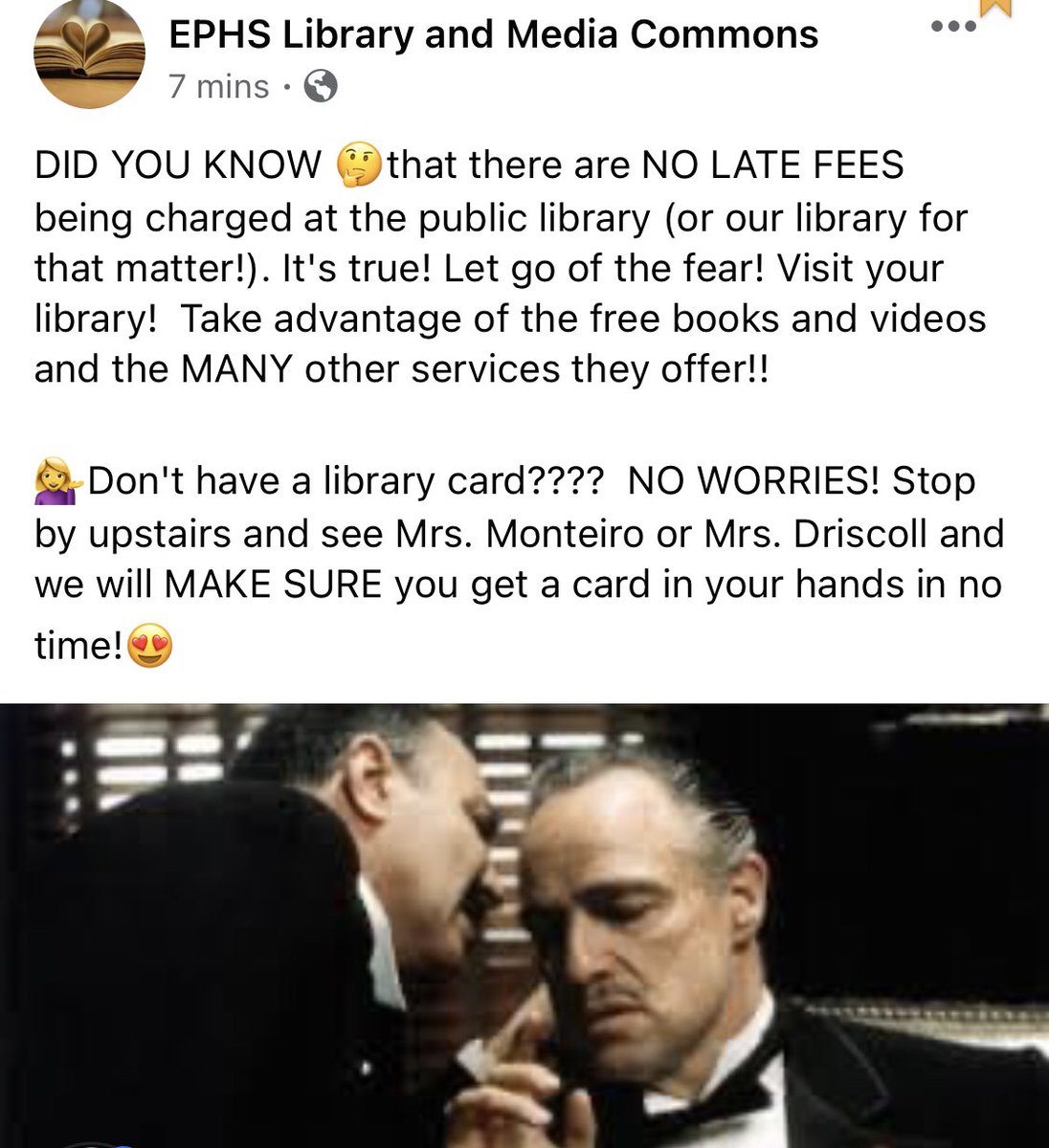 TheNewEnglandBookWorm (@martafromri) on Twitter photo Hey hey #Townies happy #FunFriday just a reminder (I also posted it on our FB page)There are NO LATE FEES at our library nor at the Public library!! Need a card? Come see me! #FridayFeeling <a href="/mrs_sorice/">Mary Sorice</a> <a href="/ephs_counselors/">EPHS Counselors</a> <a href="/hmcoughlin/">Heather Coughlin</a> @Jnmonteiro5 <a href="/EPHSwriters/">Ms. Pasquantonio</a> <a href="/EPHSwriters/">Ms. Pasquantonio</a> Hey hey #Townies happy #FunFriday just a reminder (I also posted it on our FB page)There are NO LATE FEES at our library nor at the Public library!! Need a card? Come see me! #FridayFeeling <a href="/mrs_sorice/">Mary Sorice</a> <a href="/ephs_counselors/">EPHS Counselors</a> <a href="/hmcoughlin/">Heather Coughlin</a> @Jnmonteiro5 <a href="/EPHSwriters/">Ms. Pasquantonio</a> <a href="/EPHSwriters/">Ms. Pasquantonio</a>