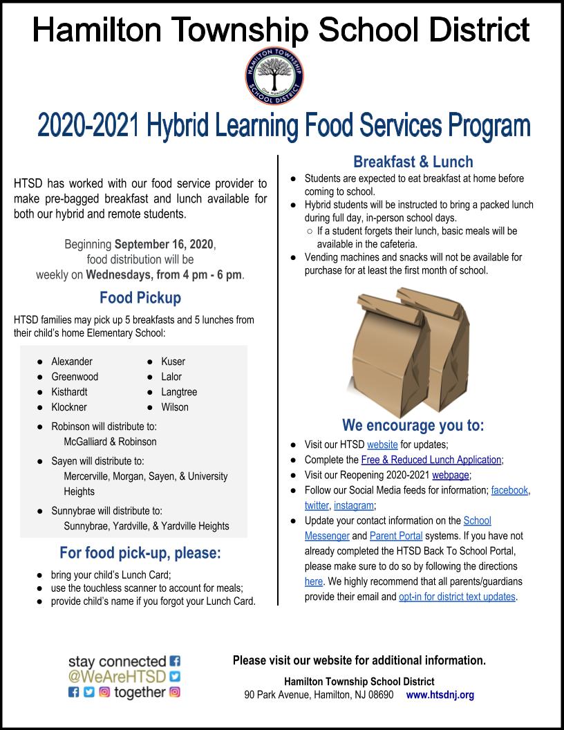 Wed., Nov. 18th - Please LIKE &amp; RETWEET

Food Distribution will be taking place today 4️⃣ - 6️⃣ pm at 1️⃣1️⃣ of our Elementary Schools

Please check Food Distribution flyer for specific pick-up locations

<a href="/ScottRRocco/">Scott Rocco, Ed.D.</a> <a href="/HTSDSecondary/">Jim Altobello</a> <a href="/oboylejf/">Jim O'Boyle</a> <a href="/HamiltonTwpNJ/">Hamilton Township NJ</a>
#HTSD #OneHamilton