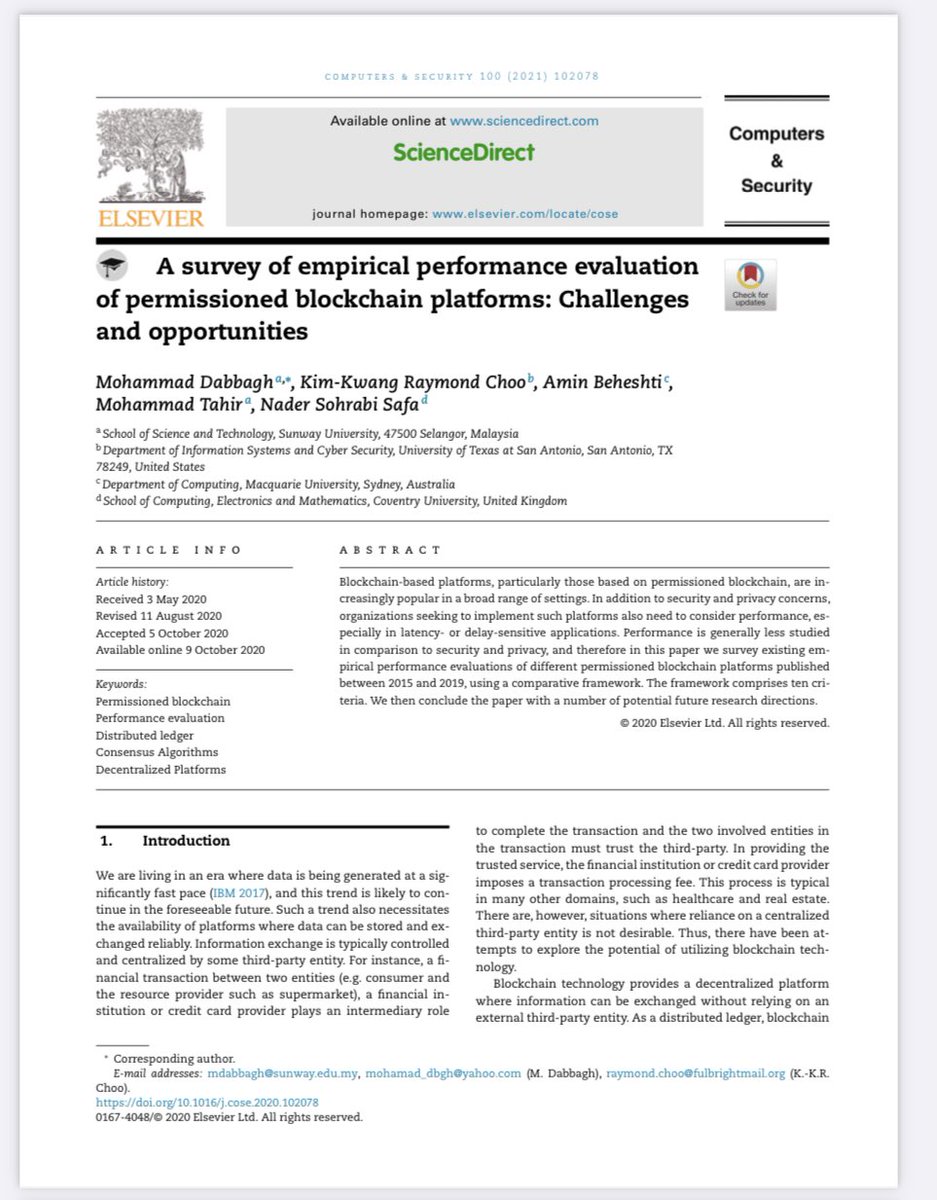 RaymondChooAu's tweet image. A survey of #empiricalperformance evaluation of #permissionedblockchain #platforms: Challenges and opportunities, Computers &amp;amp; #Security authors.elsevier.com/c/1bw5Bc43usGwR @UTSAResearch #CyberSecurity #blockchain #cryptocurrency