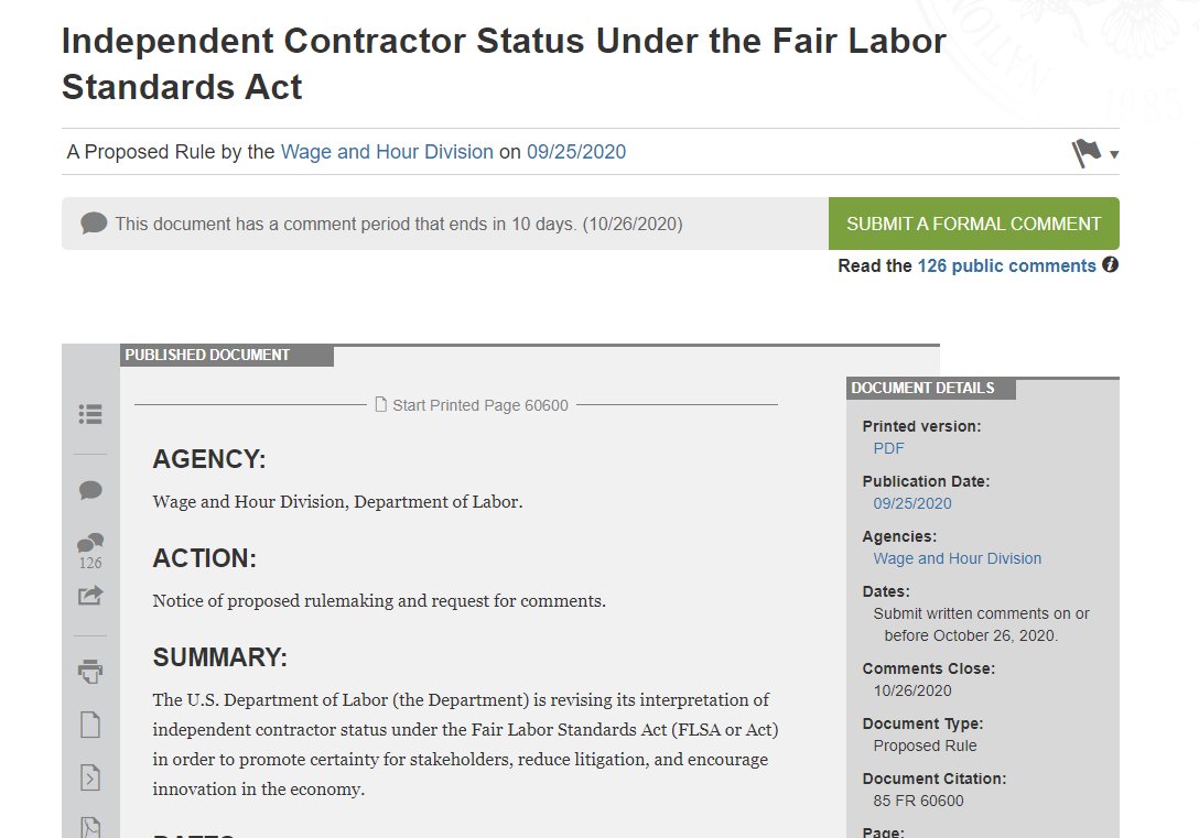 Let's review a few of the rules changes being pushed through. It that touches almost every person in the United States. First off, a fundamentally new way to define "independent contractor," which now covers abt 19 million people in the US.