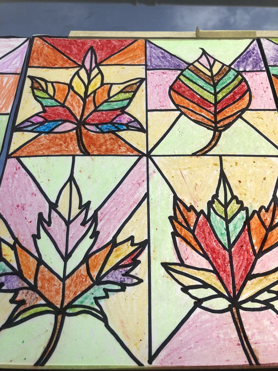 MsCoyles's tweet photo. The sun shining on our Stained Glass Leaves this afternoon. #autumnart https://t.co/wekM6Cb8ln