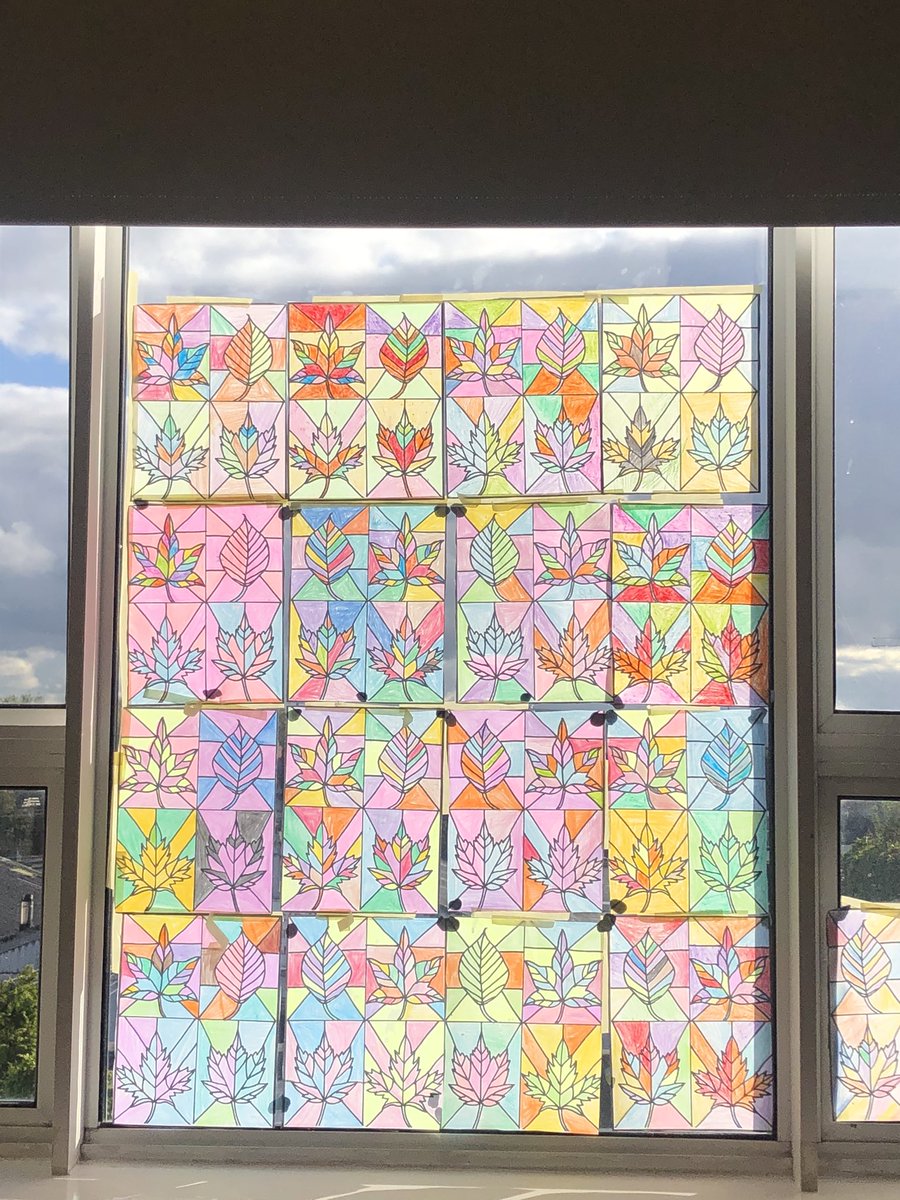 MsCoyles's tweet photo. The sun shining on our Stained Glass Leaves this afternoon. #autumnart https://t.co/wekM6Cb8ln