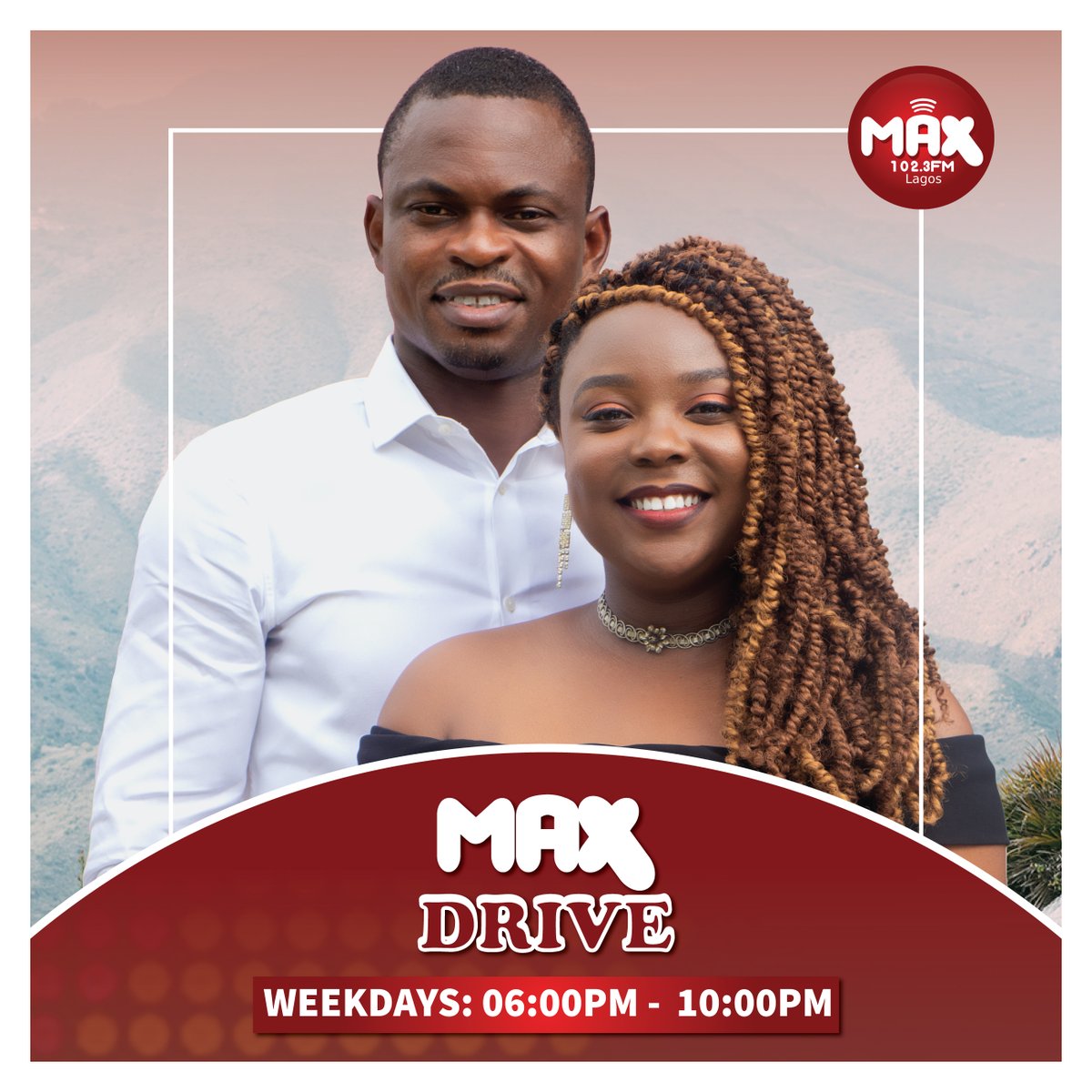 Max1023FM's tweet photo. #NowOnAir is the #MaxDriveTime show with the #Kpefmaster himself @omodia4real and the one and only beautiful @Ellathefourth 

Tune-in to enjoy hit music, trending stories and some kpefilicious sports gist. 

Listen live https://t.co/0wVOnkiR3g

#FridayThoughts #endbadgovernance https://t.co/tRzDORfT3I