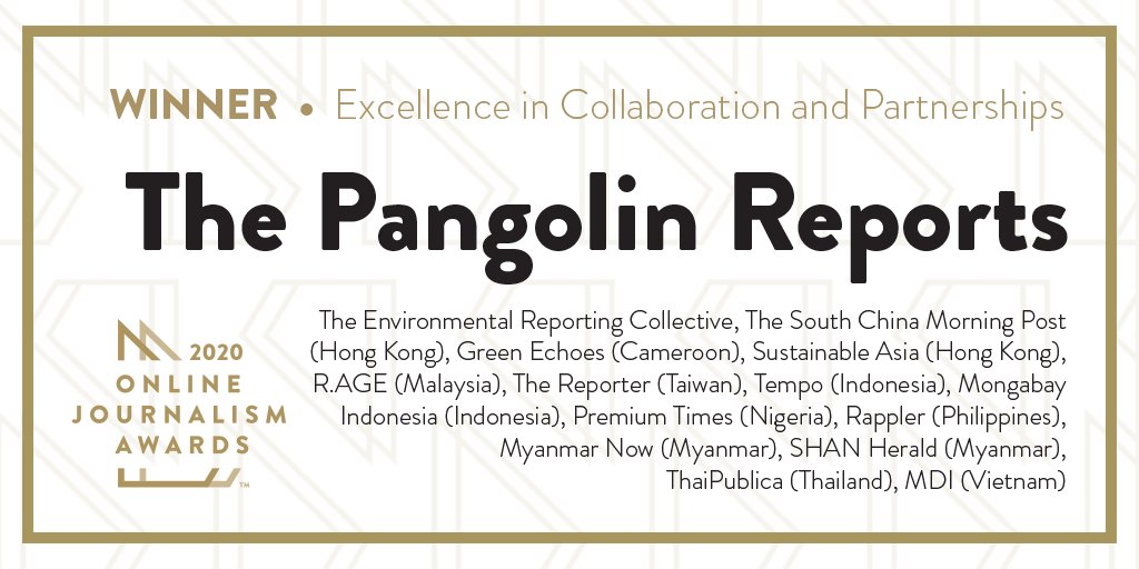  #OJA20 WINNER: Excellence in Collaboration and Partnerships:  @erc_earth for The Pangolin Reports.  https://bit.ly/2SZsJaj 