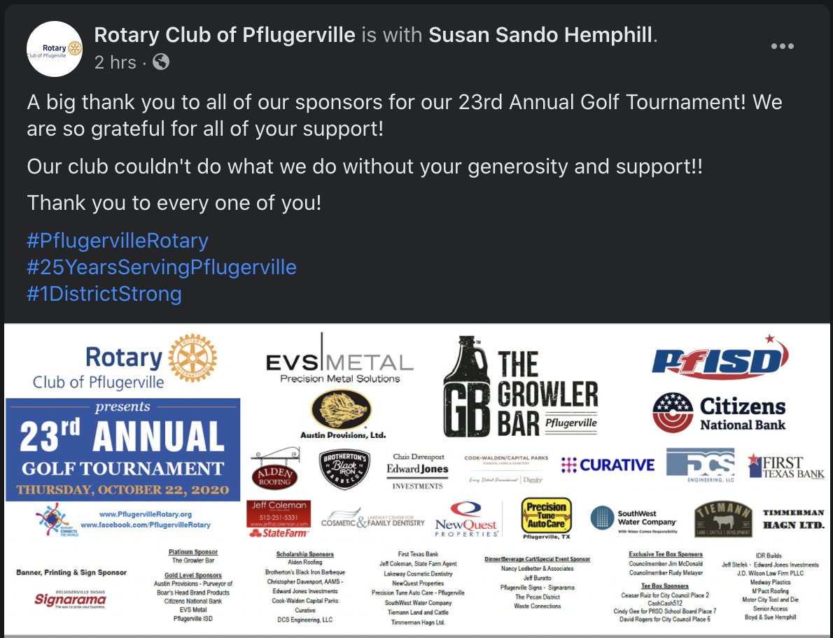 Always happy to support the great work of the Pflugerville #RotaryClub! 

#service #values #community #texas