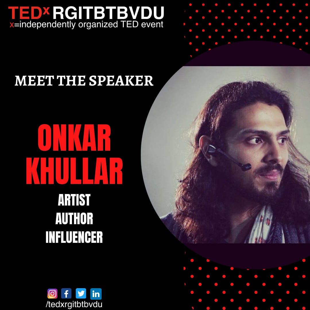 tedxrgitbtbvdu's tweet photo. The Fourth speaker of our event is Onkar Khullar.
#tedx #tedx2020 #virtualtedx #tedxspeaker #onkarkhullar #author #influencer #artist #bharatividyapeethpune #rgitbtbvdu #pune #altlifehostels #letshobit https://t.co/czxgJCDRG0