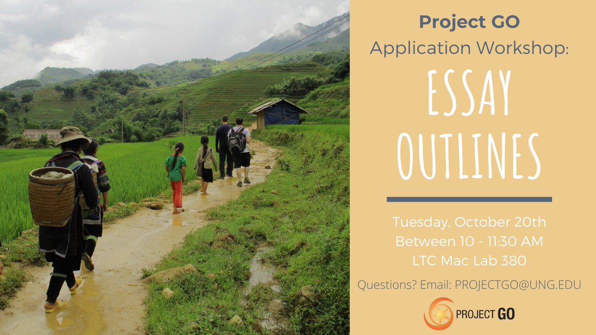 UNG_ProjectGO's tweet image. Did you know that short essays are a part of the application for Project GO? No need to fear though!

During next week’s Project GO Application Workshop, we will begin the process of outlining before you start drafting the essays and submitting your application!
#applyprojectgo
