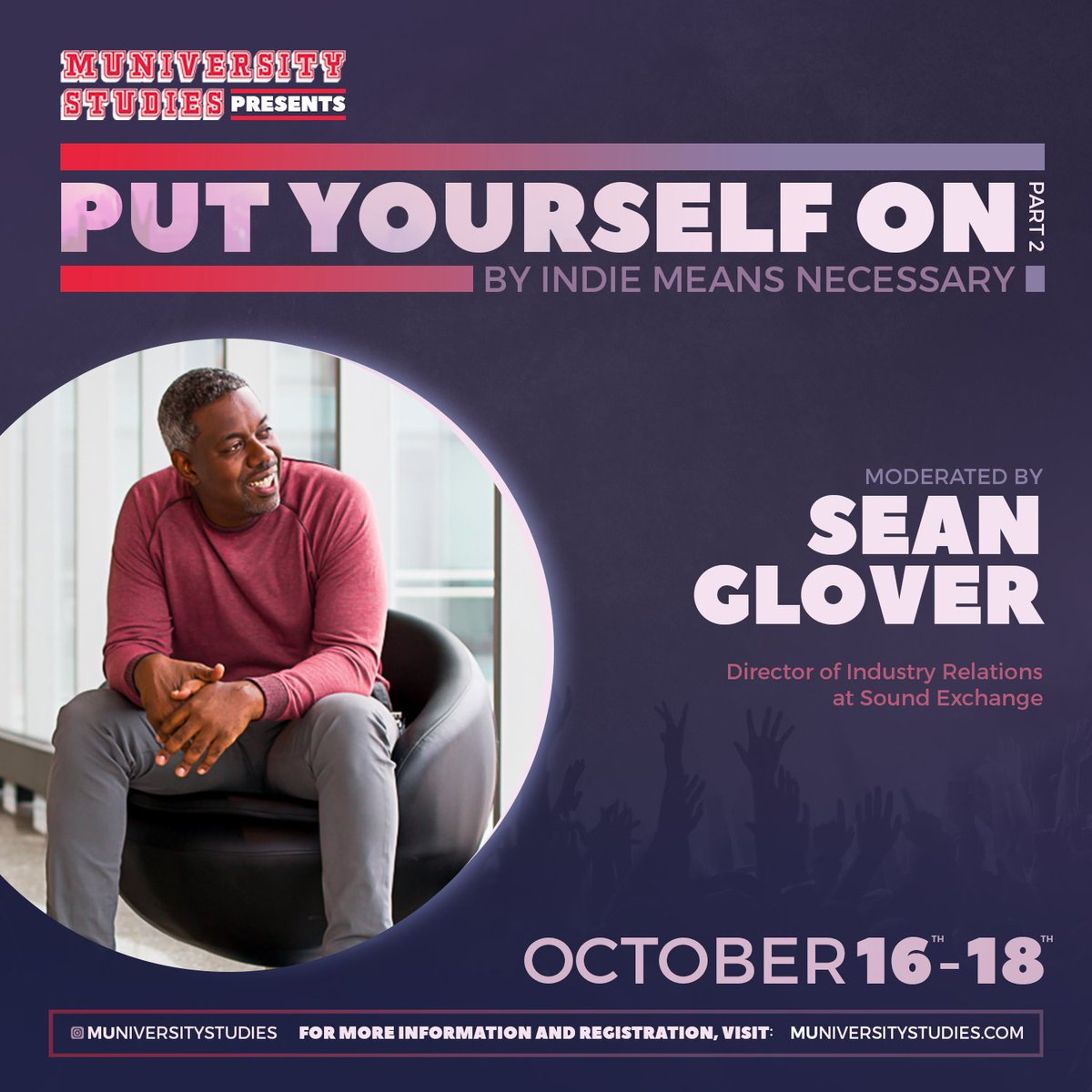 SoundExchange's tweet photo. It’s going down “By Indie Means Necessary”! This weekend, join our very own Sean Glover at the "Put Yourself On” bootcamp, presented by Muniversity Studies (@maimounayoussef). Visit https://t.co/WE3wXpnHlx to learn more and register! #PYSO #MuniversityStudies #MumuFresh https://t.co/zABVmJfRdG