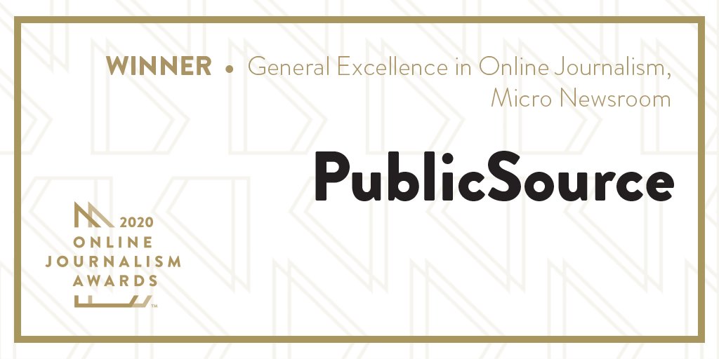  #OJA20 WINNER: General Excellence in Online Journalism, Micro Newsroom: PublicSource ( @PublicSourcePA).  https://bit.ly/2T1ok6M 