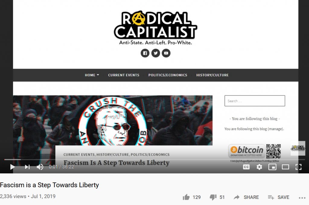 The Anarcho-Capitalist support of fascism to eliminate political opposition and other objectionable individuals is spoken of honestly by Christopher Chase Rachels of the white supremacist Anarcho-Capitalist blog “Radical Capitalist.”