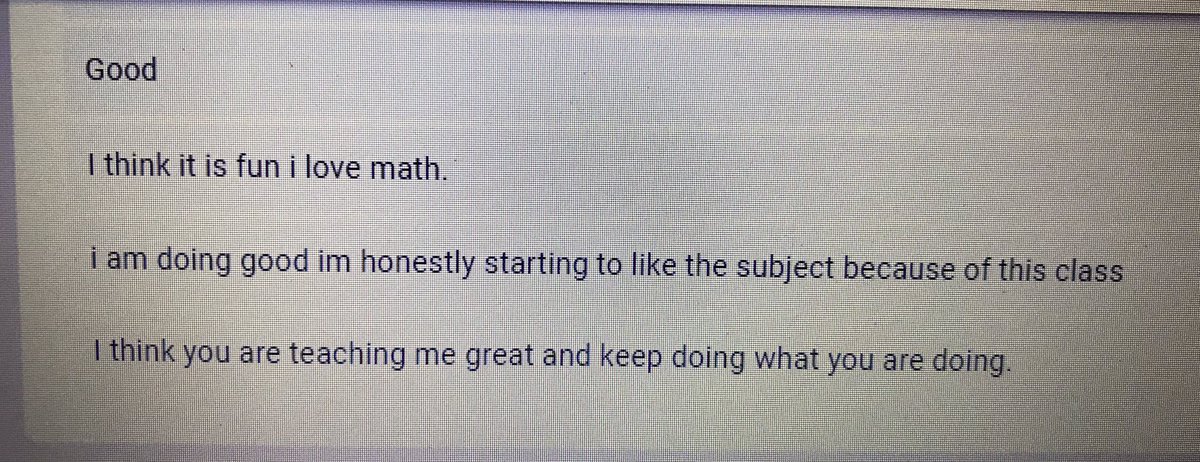 jaimiely's tweet photo. A highlight from my weekly check in on “how you feel about math!” Needed that little pick-me-up today! https://t.co/ovTtDpeEB1