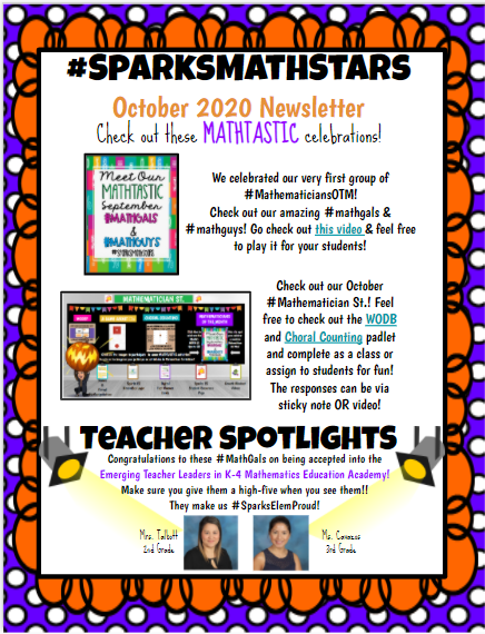 MarianaBreaux's tweet photo. Woo! So excited to have sent out our *very first* #SparksMathStars Newsletter! So many great things to celebrate! #PISDMathChat #iteachmath #MathematizeChat #icoachmath #ilovemyjob #mathtastic #MathematicianSt #MathematicianOTM #MathGals #MathGuys https://t.co/qXTkvaNDxl
