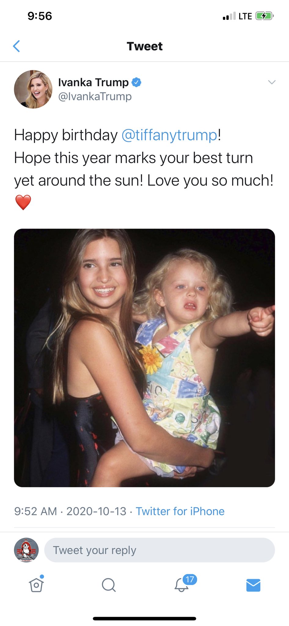 Ivanka Trump wishes happy birthday to her sister, Tiffany, except to a fake Tiffany Trump bot account. 