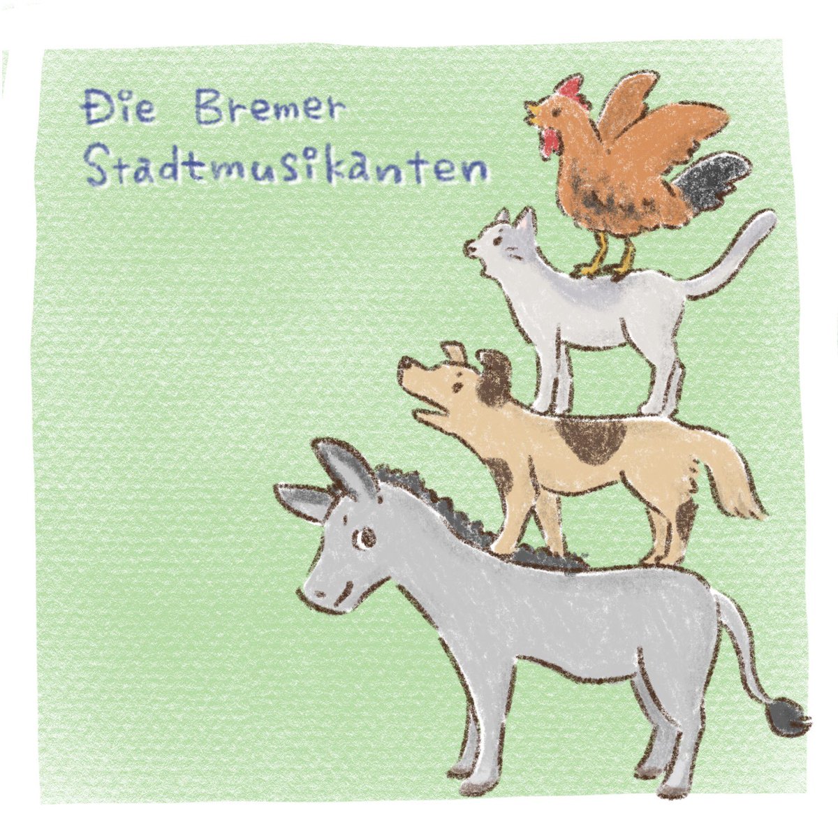 えびんぐ イラストレーター 音楽の秋ですね 音楽と聞いてブレーメンの音楽隊が浮かんだので描いてみました Musician Of Bremen イラスト かわいいイラスト ゆるいイラスト 動物イラスト ブレーメンの音楽隊 Bremen Musicianofbremen