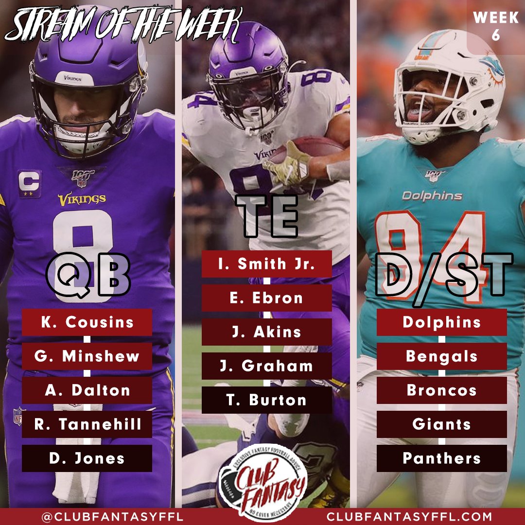 TheFantasyFive's tweet photo. I continue to crush DEF and even hit on my #StreamOfTheWeek QB & (to a lesser extent) TE last week too.
This week feels good as long as MIN vs ATL goes off without a hitch! DAMN YOU COVID!
Here are my picks for Week 6.
Full article on @ClubFantasyFFL -->https://t.co/WkUgubMw8D https://t.co/cyb6oNGm8c